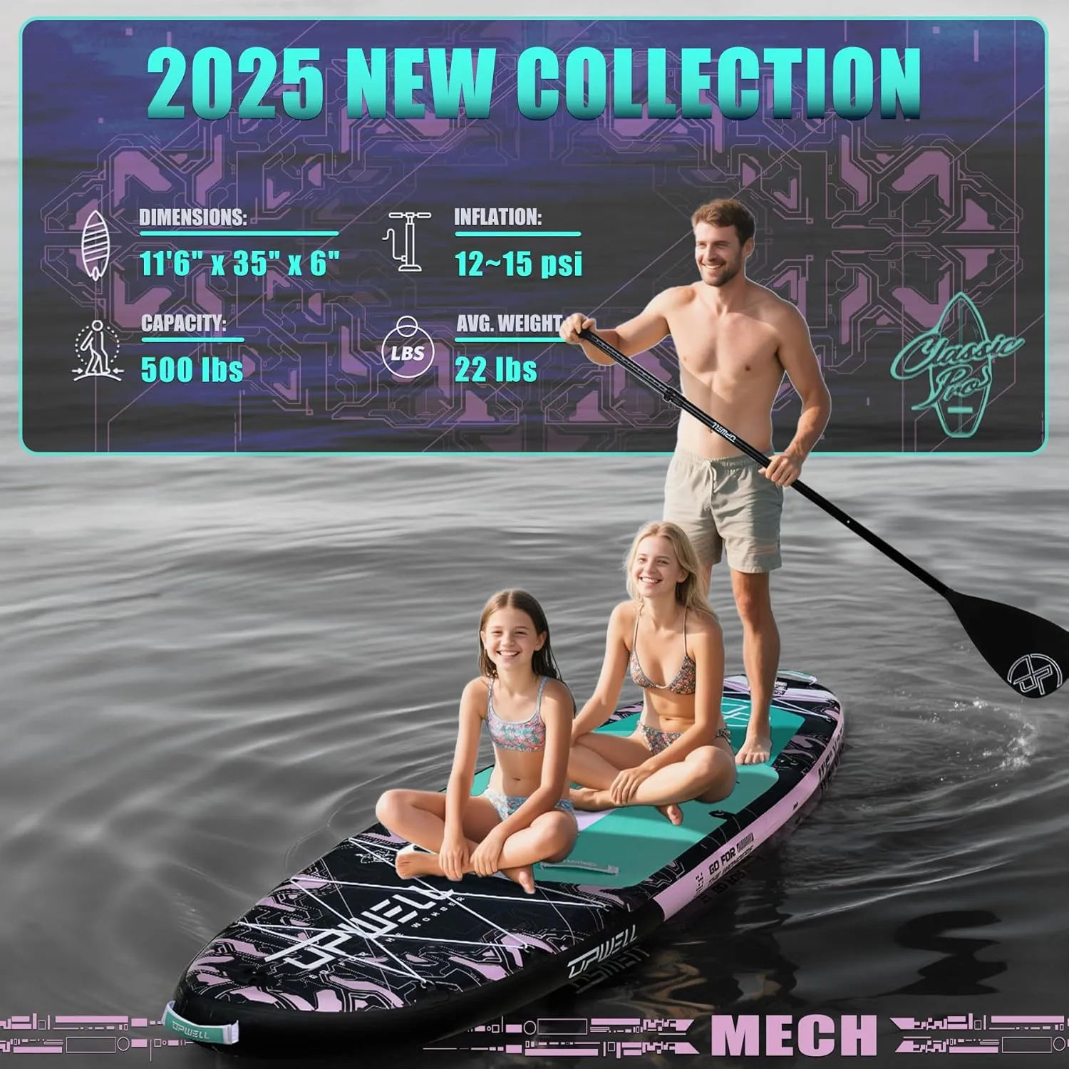 UPWELL 11'6"35" Extra Wide Inflatable Paddle Board, Stand Up Paddle Board for Youth & Adults, Stable Design, Premium SUP Accessories, 120L Backpack, 10L Dry Bag, Paddle, Leash, Hand Pump, US Fins