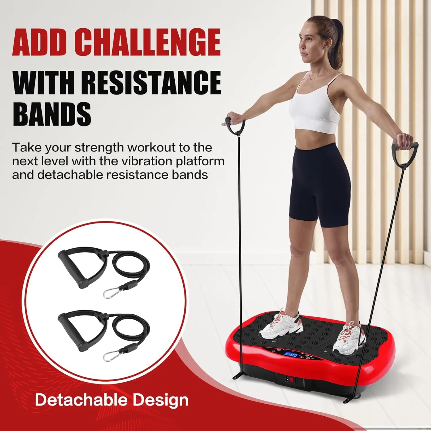 Vibration Plate Exercise Machine, Health & Fitness Full Body Vibration Platform, Portable Vibration Plate Platform for Weight Loss Home Fitness, Lymphatic Drainage, w/Resistance Bands Remote