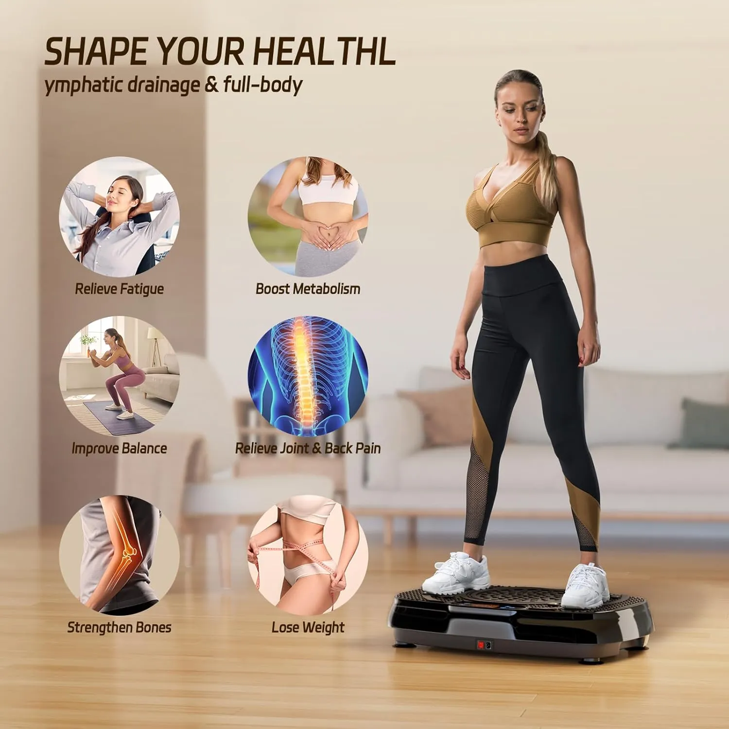 Vibration Plate Exercise Machine: TISSCARE Vibrating Plates for Weight Loss and Lymphatic Drainage, Whole Body Workout Sculpting Platform for Home Fitness Fat Burner for Women Men