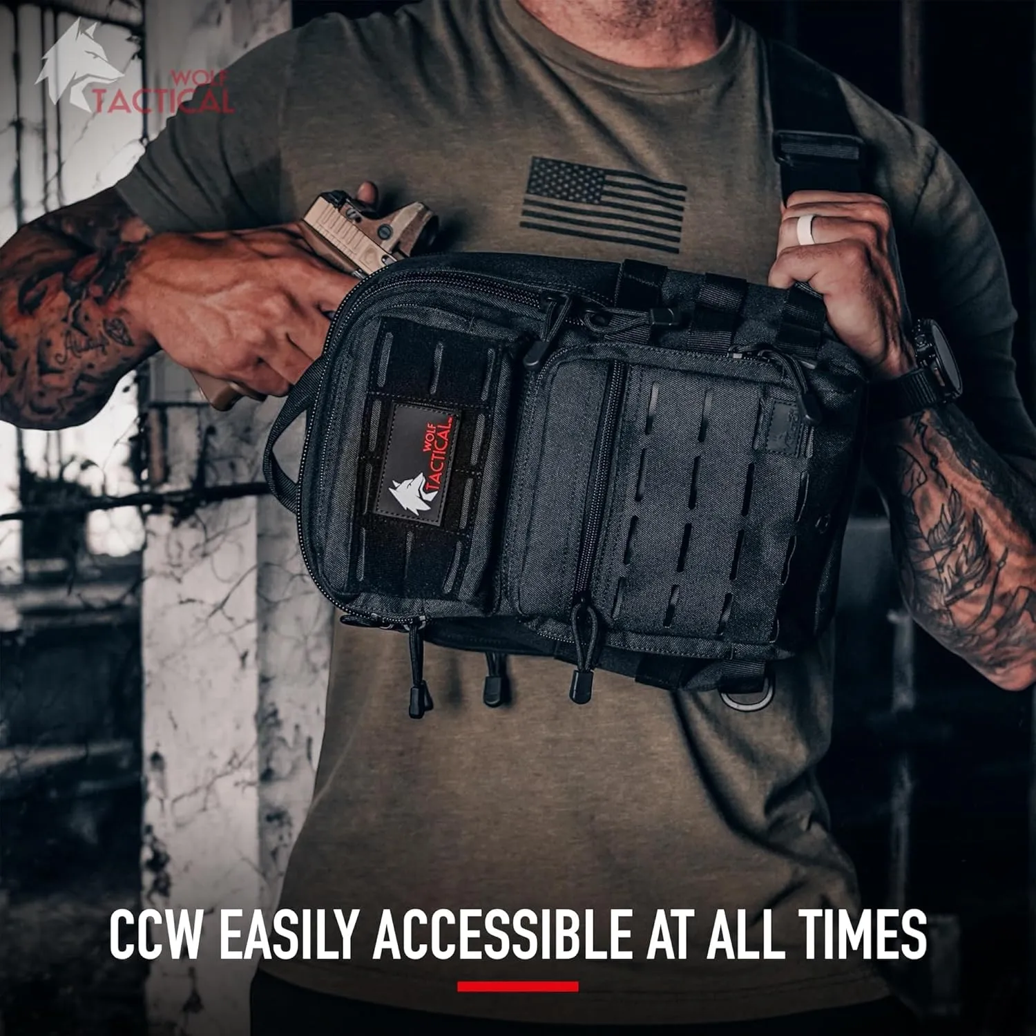 WOLF TACTICAL EDC Sling Bag - Concealed Carry Shoulder Bag for Range, Travel, Hiking, Outdoor Sports (Tan)