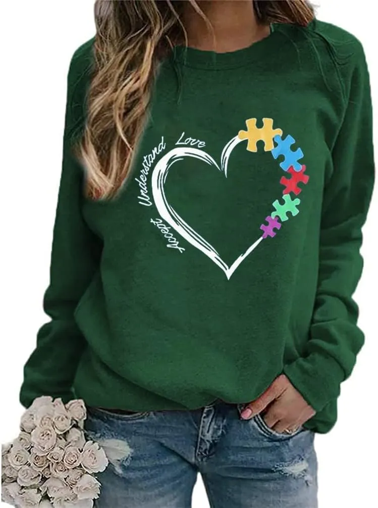 Ykomow Autism Awareness Sweatshirt Women Long Sleeve Autism Acceptance shirt Autism Mama Blouse Tops