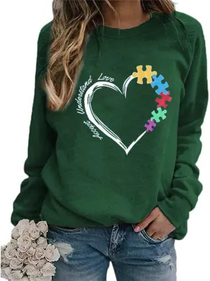 Ykomow Autism Awareness Sweatshirt Women Long Sleeve Autism Acceptance shirt Autism Mama Blouse Tops